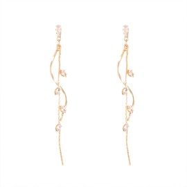 Rhinestone long tassel earrings for women gold dangle earrings helix earrings dangle Prom bridal earrings for wedding holiday jewelry (Gold)