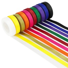 MEEDEE Rainbow Ribbon Set Solid Color Assortment 10 Colors Double Faced Satin Ribbon for Gift Wrapping Double Sided Christmas Ribbon Party Decorations, 3/8" X 5 Yard Each Total 50 Yds Per Package