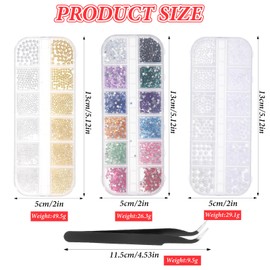 3PCS 12 Grid Nail Art Rhinestones Pearls and Studs, 3D Nail Charms and Gems, Suitable for Women Nails Design and Handmade
