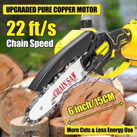 Cordless Mini Chainsaw 6 Inch, Auto Oiler &Tool-Box, One-Hand Handheld Electric Portable Chainsaw, Super Power Small Chain Saws 2x2000mAh Battery Operated, Hand Saw for Tree Wood Cutting Ranger