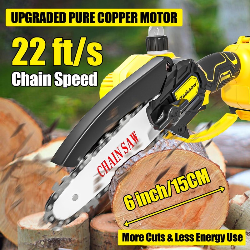 Cordless Mini Chainsaw 6 Inch, Auto Oiler &Tool-Box, One-Hand Handheld