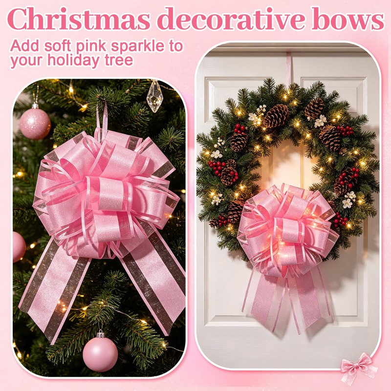12 PCS 6'' Shimmering Light Pink Gift Bows Large Bows