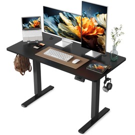 YIHAYO Adjustable Standing Desk, Electric Desk, 48 x 24 Inches Stand Up Desk with Splice Board, Adjustable Height Desk, Computer Desk for Home Office, Black Frame/Black Top