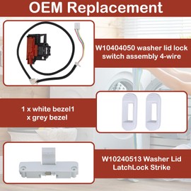 W10404050 Washer Lid Lock Latch Switch W10238287 Assembly with W10240513 Strike Compatible with Whirl.pool, May.tag, Ken.more Washer Replaces 1938607, W10744659, AP5263307