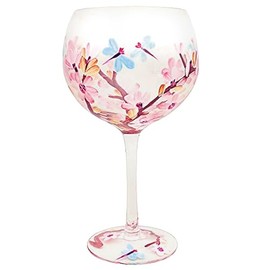 lesser and pavey Hand Painted Gin Glass | Blossom & Dragonfly | 1 Piece - 9x9x21 cm