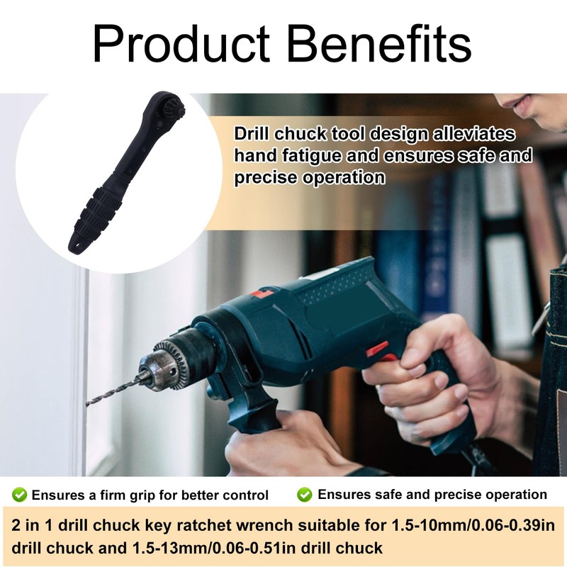 BOXOB 2-in-1 Ratchet Drill Chuck Key Wrench, Dual-Head Drill Chuck