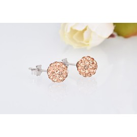 Hinvan 4 Pairs 925 Sterling Silver Earrings Silver Stud Earrings Women's Crystal Ball Stud Earrings Silver Small Earrings Set Zirconia Ball Earrings Champagne Gold Earrings for Women Girls Women,