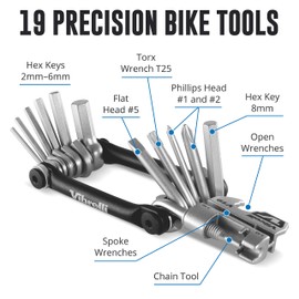 Vibrelli Bike Multi Tool V19 - With Glueless Puncture Repair Kit & Carry Case - Bicycle Multitool