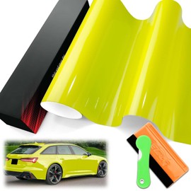 1FTx5FT PET Super Gloss Acid Lime High Glossy Vinyl Wrap Auto Car Sticker Decal Film Sheet Bubble Free Air Release Technology with Tool Set
