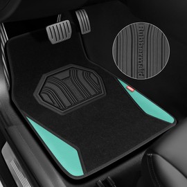 Car Mats, Carpet Floor Car Mat with Faux Leather & Built-in Heel Pad, Two-Tone Car Rug Floor Mats, Stylish Carpeted Floor Mats for Cars, Trucks & SUVs Mint Color