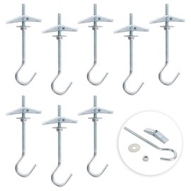 8 Pcs Wing Spring Toggle Hook, Ceiling Hooks Plasterboard, Carbon Steel Mount Hook Fixing Anchors Bolts, with Threaded Hooks, for Drywall Cavity Hollow Wall Board Plank Hanging Plants Lights, M4x90mm