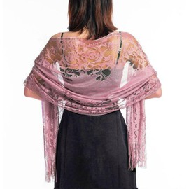 GFM® Lace Floral Scarf Shawl For Wedding,Evening Wear -Dusky Pink Purple- (DRV) (LC-10-DGLB)