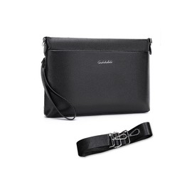 Whatna Men's 3-Way Clutch Shoulder Bag, Shoulder Bag, Large Shoulder Bag, With Shoulder Strap, Holds 6 Cards, Coin Purse, Genuine Leather, Wedding Bag, Business Formal, Ceremonial Occasions, Black