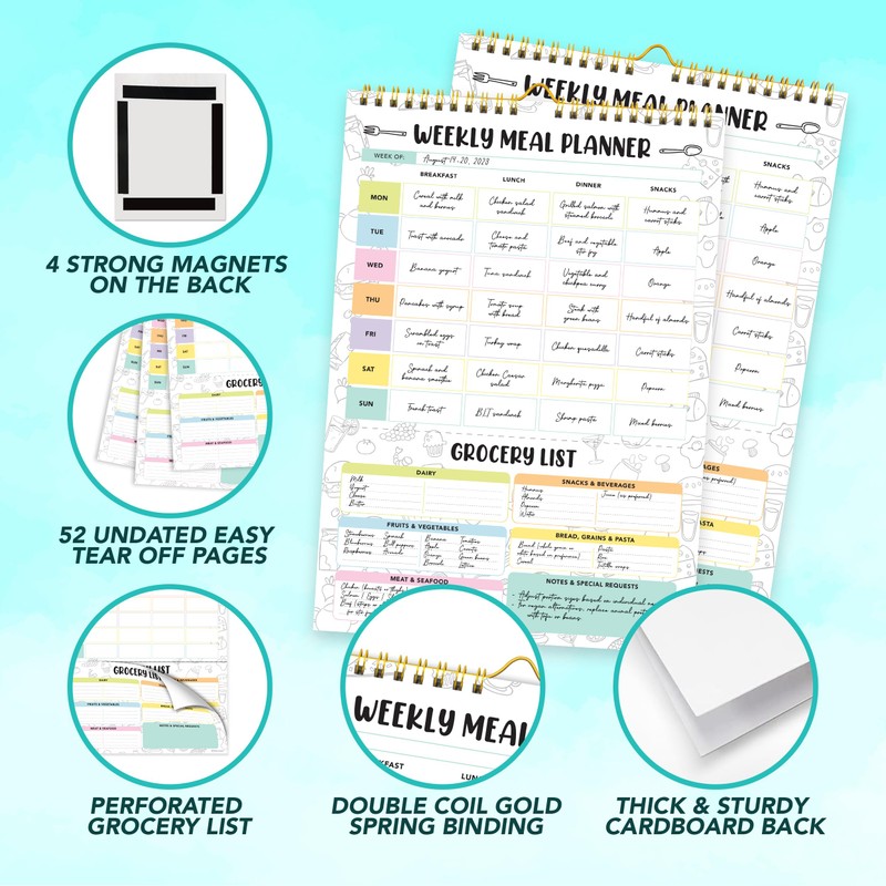Decorably Meal Planner Pad with Grocery List Minimalist - 52