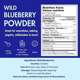 Wild Blueberry Powder - 100% Wild Blueberries, Sustainably Canada Grown, No Sugar Added, Natural Superfood Powder For Smoothies, Baking & Flavouring, Gluten Free, Non-GMO, Vegan, No Filler