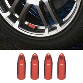 4PCS Bullet Style Tire Valve Stem Caps, Aluminium Alloy Corrosion Resistant Car Tire Valve Replacement Covers, Dust Proof Auto Wheel Accessories for Trucks, Cars, Motorcycles (Red)