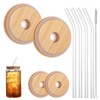 4 Pack Bamboo Lids for Glass Cups, Reusable Canning Lids