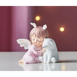 Unbranded Adorable Peaceful Pink Baby Angel With A Polar Bear Figurine