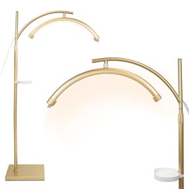 Lash Light Esthetician Lamp for Lash Extensions - LED Floor Lash Lamp Half Moon Ring Facial Light for Eyelash Tech with Pallets & Phone Holder Light for Tattoo Artists, Nail Tech X Gold