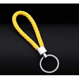 2pcs of Yellow Braided Faux Leather Strap Keyring Keychain Car Key Chain Ring Key Fob