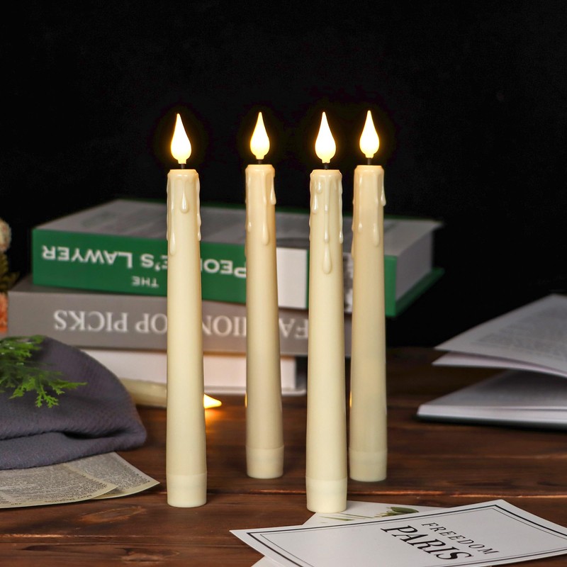 FREEPOWER 6PCS Rechargeable LED Flameless Taper Candles with Remote Timer,Battery