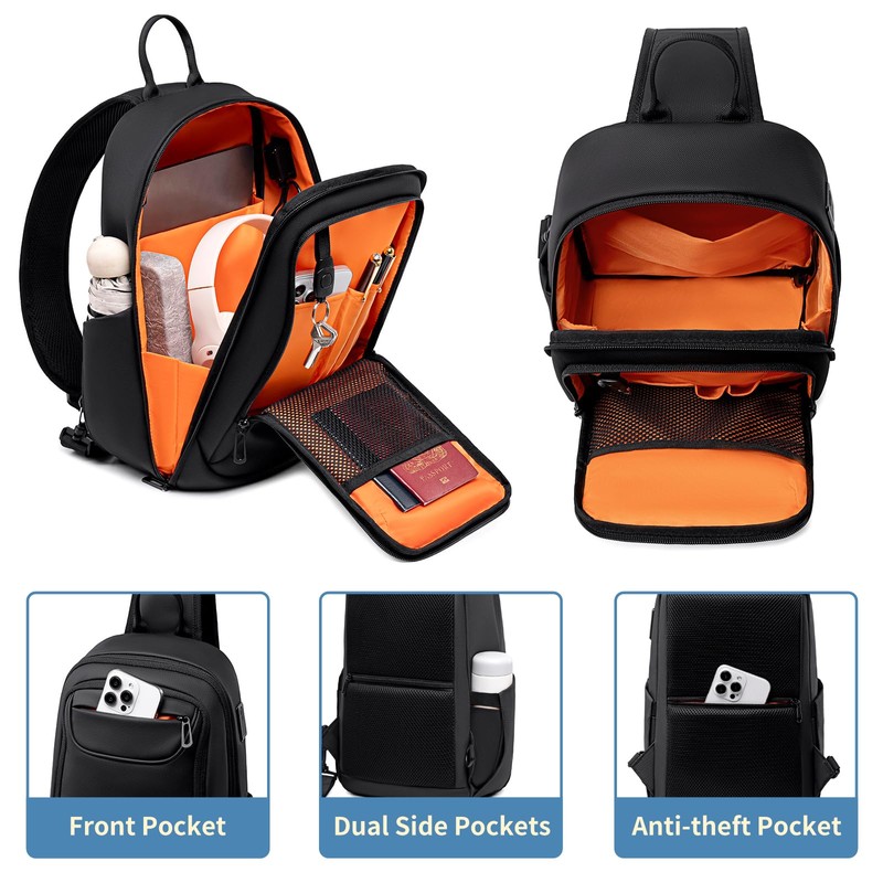 FENRUIEN Mens Crossbody Bag, Water Resistant Sling Backpack for Daily/Travel,