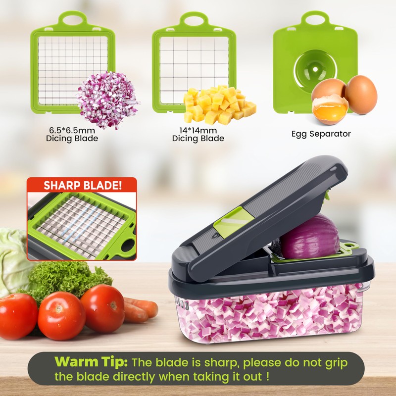 Vegetable Chopper,12-in-1 Multifunctional Food Chopper,Professional Onion Chopper with 7 Blades,Vegetable