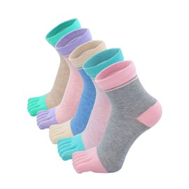 LOFIR Toe Socks, Women's 5-Toe Socks, Made of Cotton, Animal, Cartoon, Cat, Dog Socks, Fun Colourful Girls Socks with Toes, Size 35-41, 4/5 Pairs (Loa87805-mixed Color-5 Pack) - Colour 2, size: 35-41