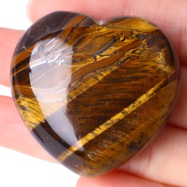 UU UNIHOM 40mm Natural Tiger Eye Large Heart Stones Healing Crystals Gemstones Gifts Heart Shaped Rocks for Home Decor Reiki Meditation Women