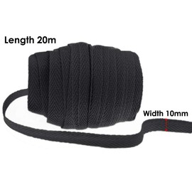 JJJ Prime Hemming Tape 20m – 10mm Herringbone Black Tape – Premium Quality Beige Bunting Tape for Sewing, Arts and Crafts – Ideal for Dressmaking, Apron – Washable and Durable