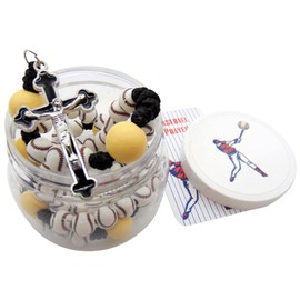 Westmon Works Baseball Rosary Deluxe Edition Set with Metal Crucifix Tangle Resistant Rope Connection Ball Beads and Holy Card in a Protective Jar