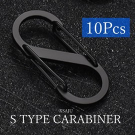 XSAJU Carabiner, S-Shaped, Small, Automatic Lock, Set of 10, Zinc Alloy, Outdoor Equipment, Mountain Climbing, Camping Equipment, 1.6 inches (40 mm)