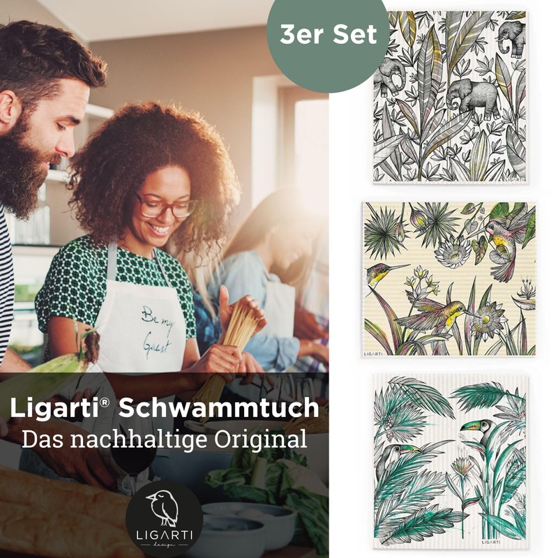 Ligarti Wooden Sponge Cloths (100% Eco & Washable) Set of