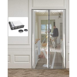 Magnetic Plastic Door Curtain for Dust Control & Room Separation,2 Pack Temporary Door Cover for Home Renovation & Construction, Reusable Dust Barrier for Remodeling, 7'2" x 3'11"