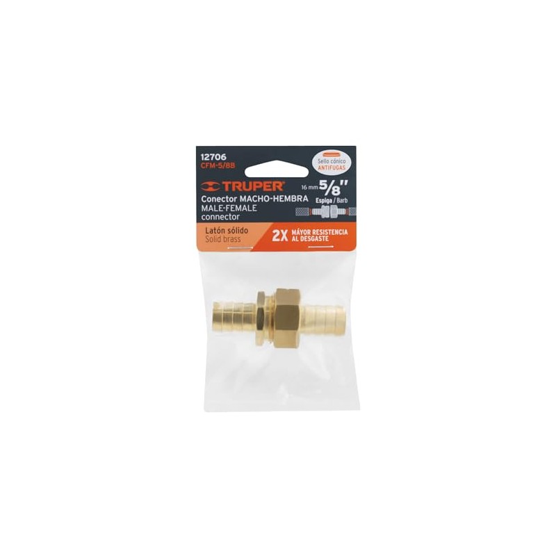 Truper CFM-5/8B, Conectores macho y hembra 5/8", de latón sólido
