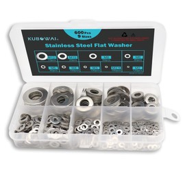 KUBOWAI 600 Piece Washer Set, Stainless Steel Flat Washers with Assortment Box, M2, M2.5, M3, M4, M5, M6, M8, M10, M12 (9 Sizes)