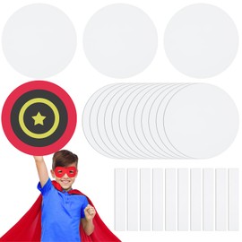 Motipuns 24 Pcs Color Your Own Captain Shields 13'' Kids Captain Hero Shield Crafts DIY Blank Cardboard Hero Costume Props with Handles Role Paly Birthday Party Halloween Cosplay Dramatic Play Decor