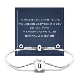 QianSiLi 26 Initial Bracelet Silver Bracelet For Women Jewellery Gift For Daughter Sisters Friends Mom Colleague Lover Birthday Christmas B