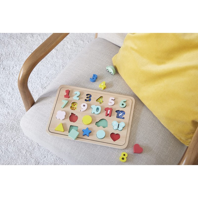 Petit Collage Multi-Language Numbers + Shapes + Colors Wooden Tray