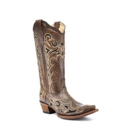 Corral Boots Women's Side Embroidery Western Boot, Black/Brown, 8.5