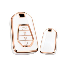 HIBEYO for Isuzu Key Case Key Fob Cover for Isuzu New MU-X X Series DMAX D-Max X-Terrain Pickup 2020 2021 2022 2023 Accessories Key Shell Cover Smart Key Holder Protector-White