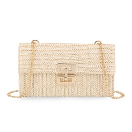 Ynport Crefreak Straw Shoulder Bag for Women Summer Straw Shoulder Bag Beach Woven Purse Wicker Rattan Envelope Party Handbag, White