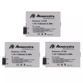 Powerextra LP-E8 Battery / Charger Kits for Canon LP-E8 EOS Rebel T2i T3i T4i T5i Camera - 3 x Battery