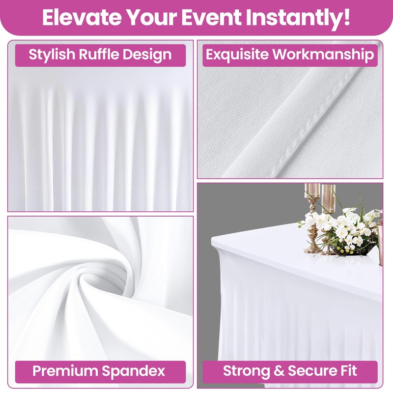 WedDecor White Table Cloth Skirt, 6ft x 2.5ft Pleated Rectangle