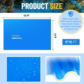 Fanfanwin 6 x 10 ft Pond Liner 20 Mil HDPE Blue UV Resistant Preformed Pond Underlayment for Outdoor Ponds Koi Fish Ponds Garden Fountain Waterfall Pool