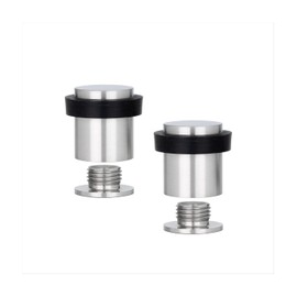 EVI - Juego de 2 topes para puerta, 20 x 25 mm, base roscada, goma negra, acero inoxidable, acabado mate, incluye tornillo + tapón de fijación, modelo I-181-CB
