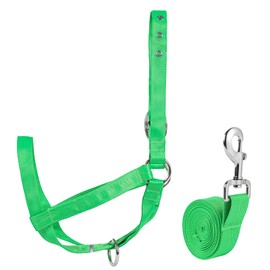 Cow Halter Cattle Halters Adjustable Calf Halter with Leading Rope for Horse Donkey Goat Nylon Cattle Training Supplies Green L