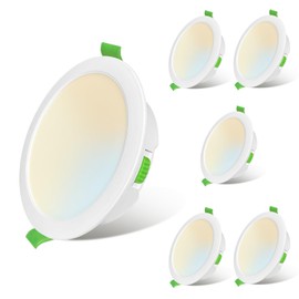 Sweier Ultra Slim 7W Dimmable Recessed Lights, 3 Colour Temperatures (3000K/4000K/6000K), IP44 Waterproof for Bathroom, Kitchen, Living Room - Set of 6
