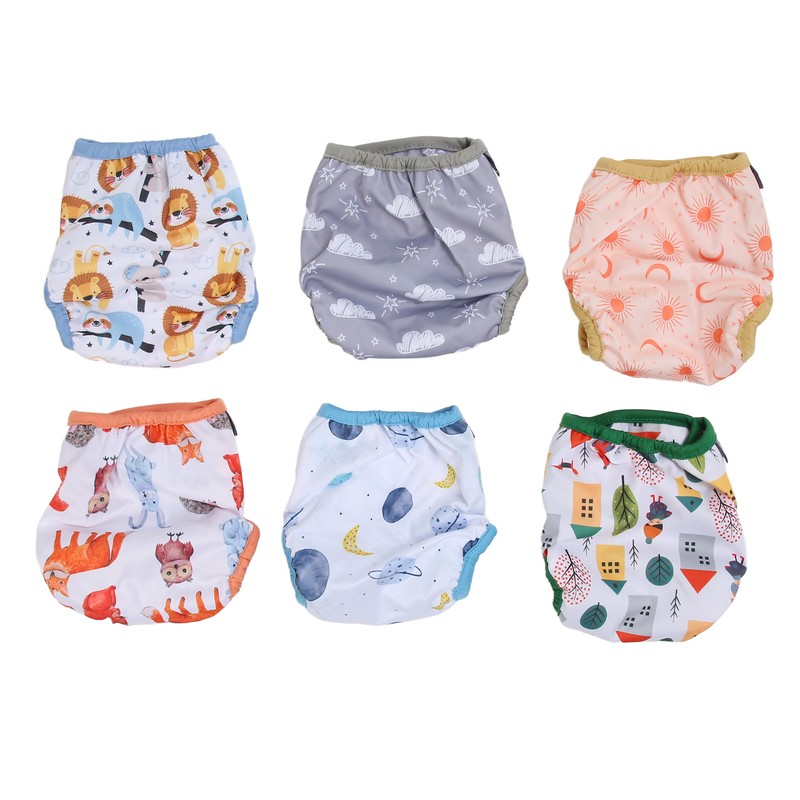 6pcs Baby Cloth Diaper Newborn Cute Pattern Waterproof Adjustable Breathable