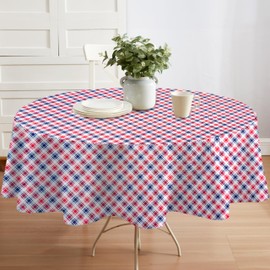 Newbridge Red, White and Blue Americana Gingham Vinyl Tablecloth – 60 x 60 Inch Round, Waterproof Flannel-Backed Table Cover for Indoor and Outdoor Use, Easy Care Patriotic Picnic and Holiday Decor